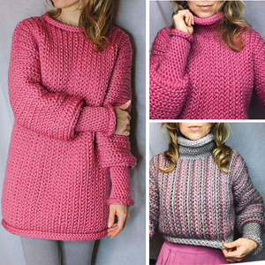 Pdf-file for Crochet PATTERN Joiku Cropped Sweater and Long Sweater / Dress, 5 Sizes: XS-XL