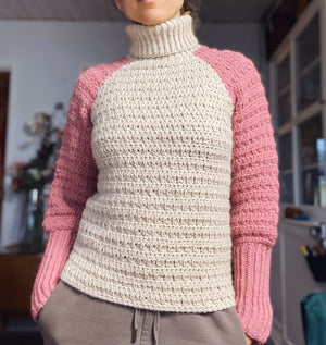 PDF-file for Crochet PATTERN, Halti turtleneckSweater, sizes XS-XL, 6 sizes