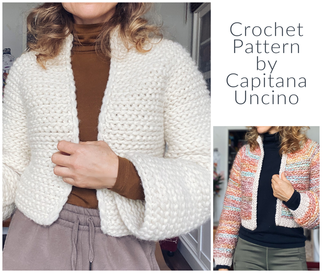 PDF-file for Crochet PATTERN, Naava Jacket, 2 versions, with or without ribbings, sizes XS-XXL